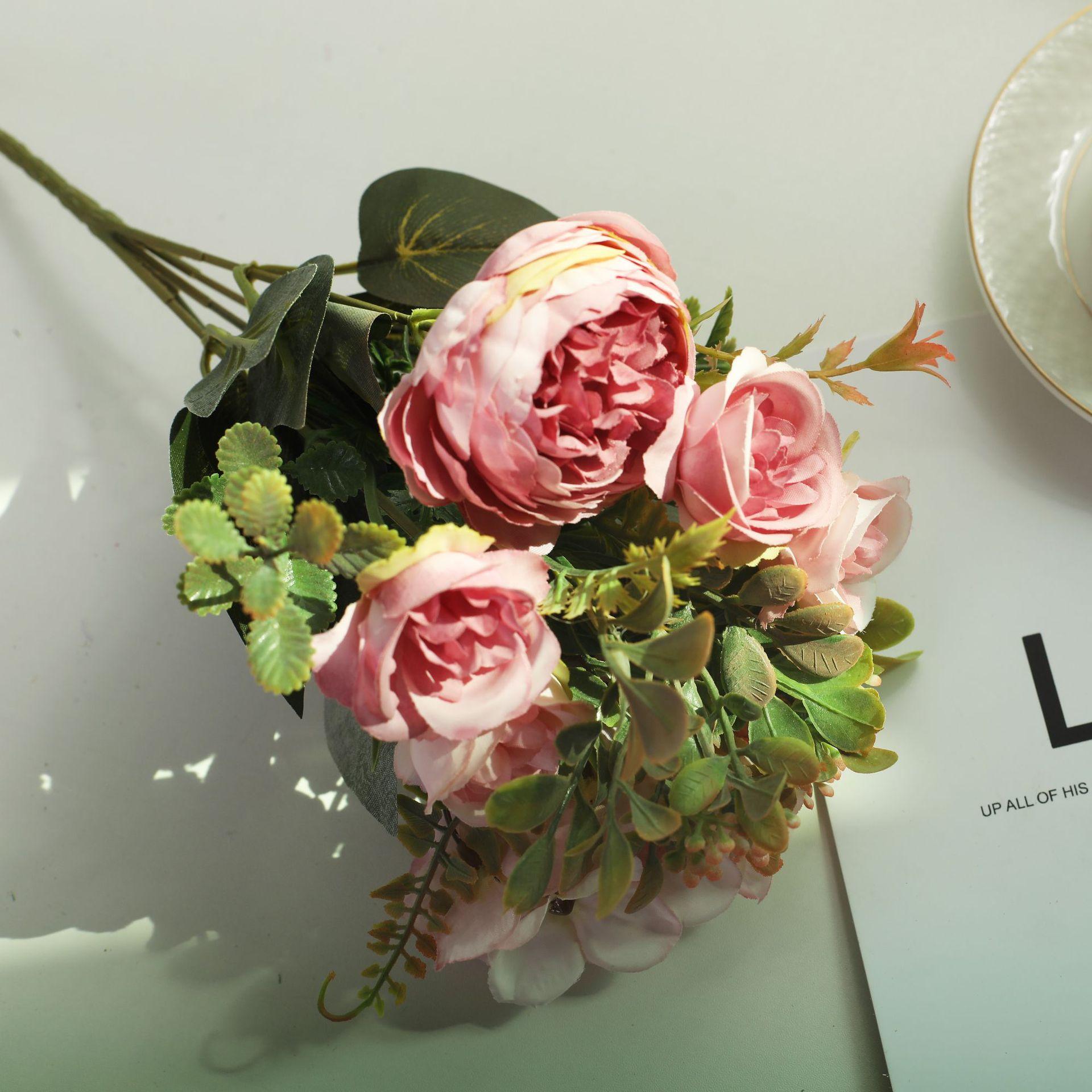 

Ретро Шелковые Красные Искусственные Цветы Розы Сделай Сам Осенняя Свадьба Домашнее Украшение Поддельный Пион Гортензия Букет Невесты 5 Fork