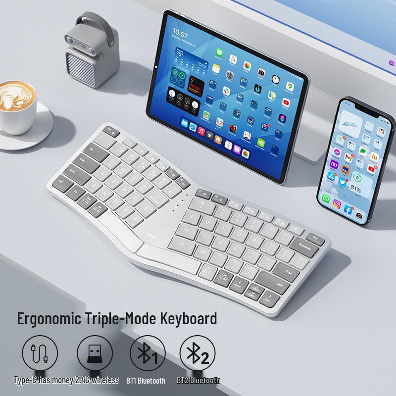 

BOW Hangshi HD429CL Ergonomic Silent Keyboard: Wired, Wireless & Bluetooth Rechargeable, USB-Compatible