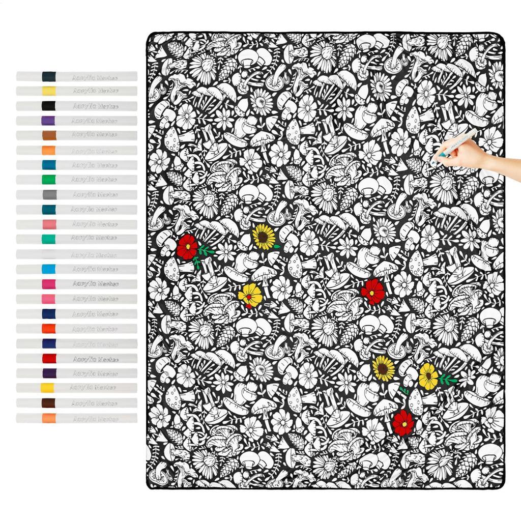 Diy Coloring Blanket With 24 Colored Markers Creative Personalization Pattern Blanket Stress Relief Unique Paint Art Decor Gift