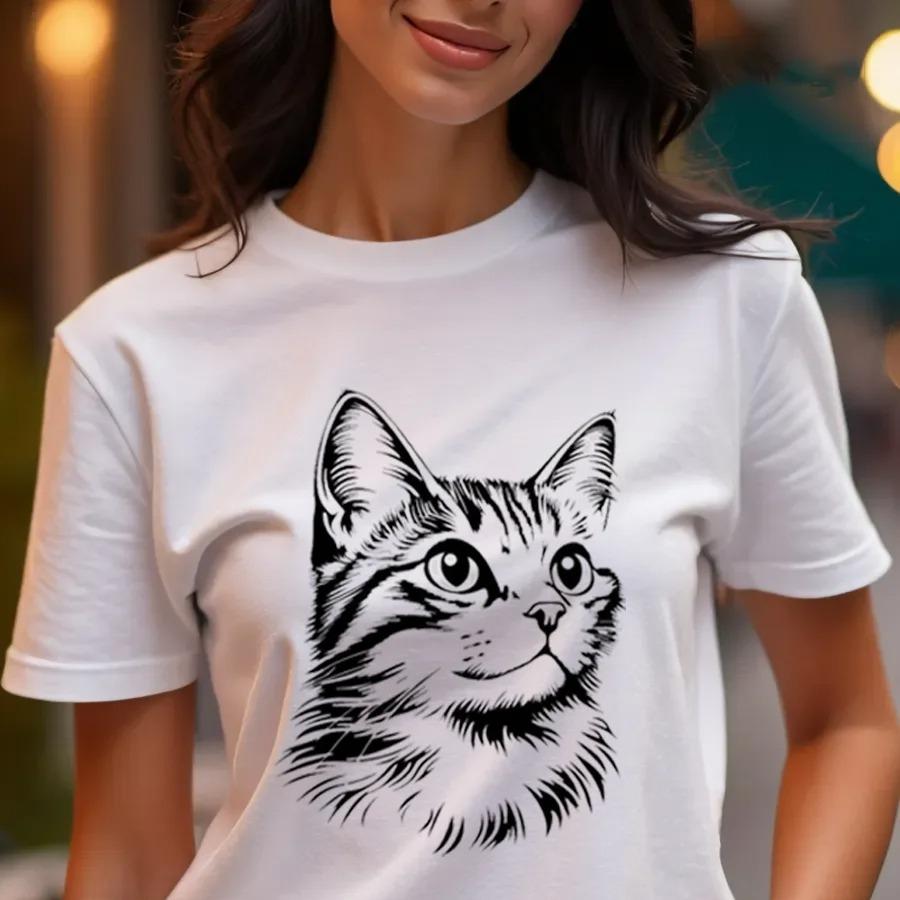 Black And White Caprint Crewneck Short Sleeve Unisex Tee Casual Unique Design Summer Graphic Versatile High Quality Top