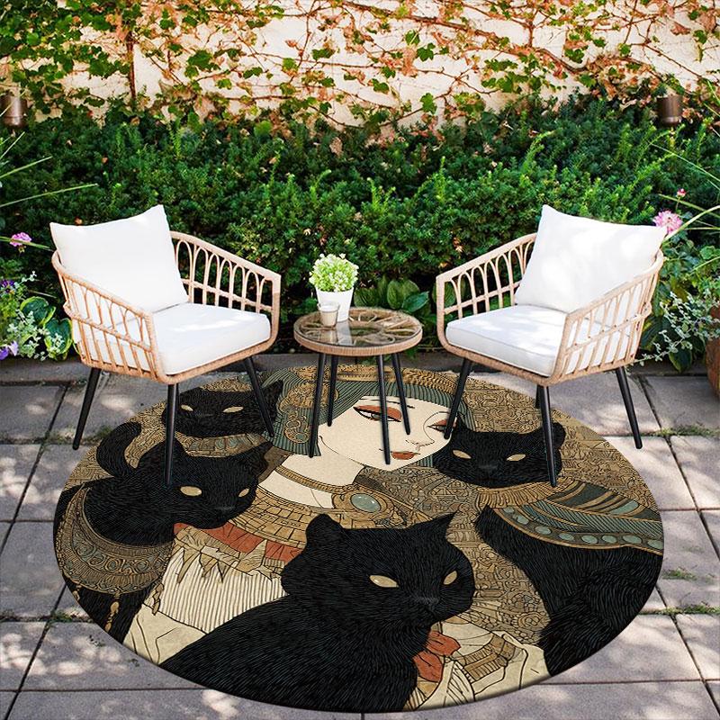 Egypt pattern round rug,Carpet Rug for Living Room Bedroom Playroom ,Non-slip Floor Mat,Holiday Gifts and Birthday Gifts.