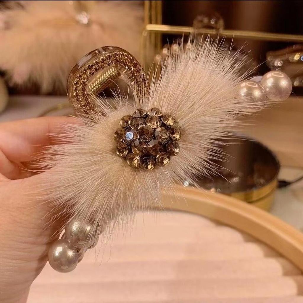 2025 High-End Rhinestone Mink Hair Clip - Women's Large Shark Claw for Updo Hairstyles
