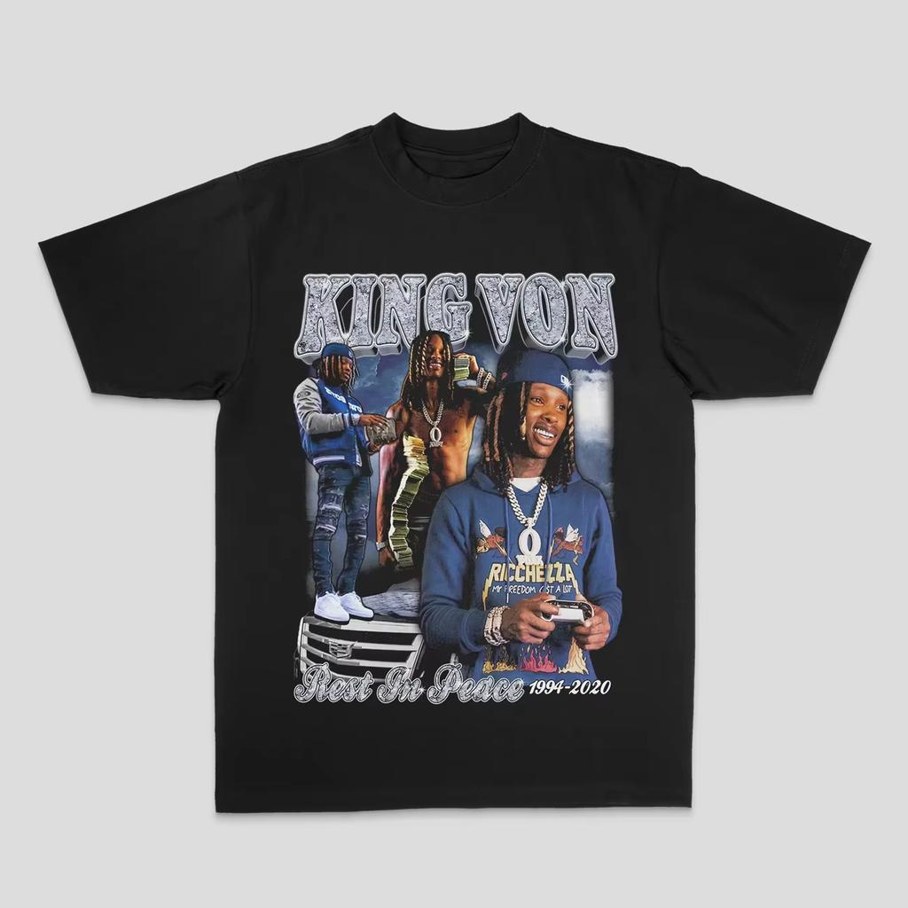 2026 European and American King Von Hiphop Rock Rap Top High Street Sporty Casual Mens Tshirt Graphic T Shirts Fashion Unisex