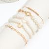 5-Piece Horseshoe Buckle Heart Charm Beaded Bracelet Set with Imitation Pearls & Bullet Clasp for Women