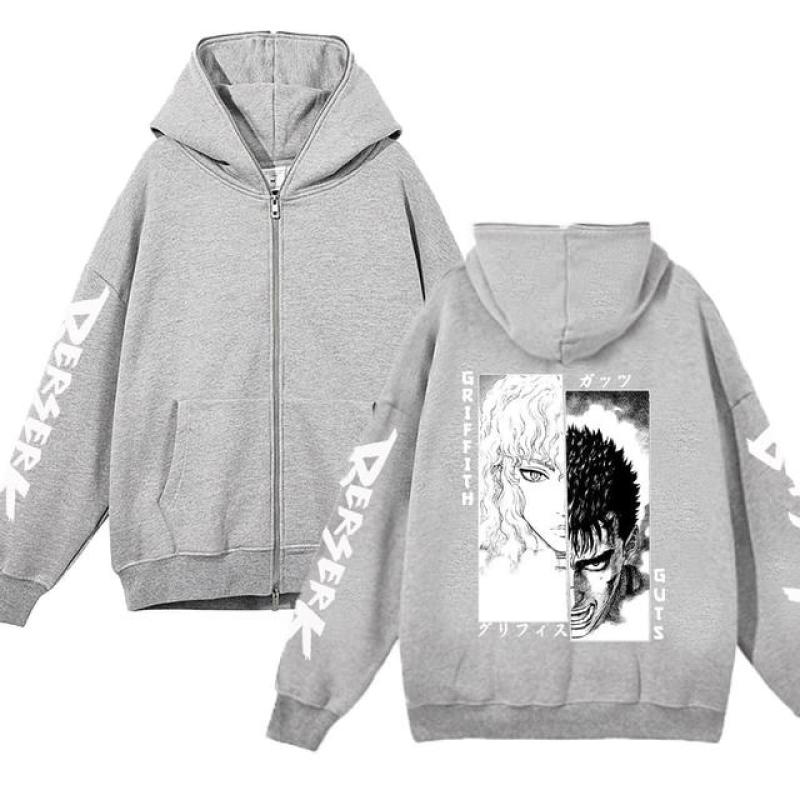 Berserk Hoodie Jackets Anime Guts Zipper Hoodies Casual Fleece Oversized Sweatshirt Loose Hip Hop Streetwear Zip Up Jacket Coats