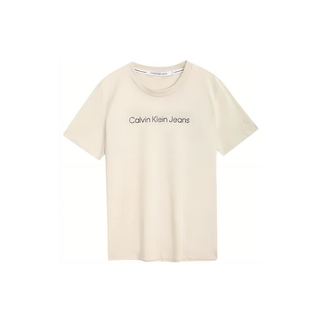 Calvin Klein Solid Color Letter Print Round Neck Short Sleeve T-Shirt Unisex Tops Off-White J320931-ACF