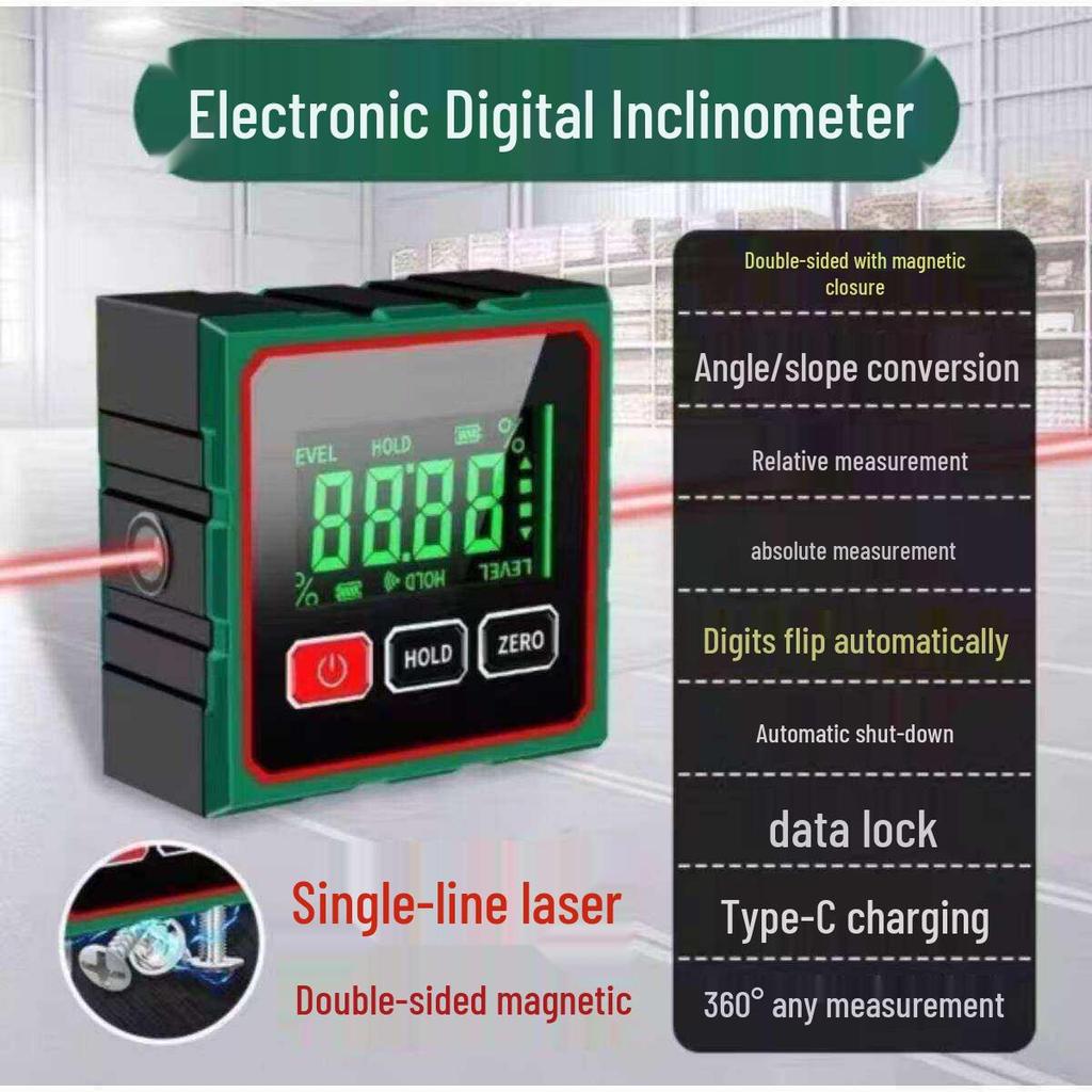High-Precision Digital Inclinometer with Magnetic Laser Level and Multifunctional Slope Measurement