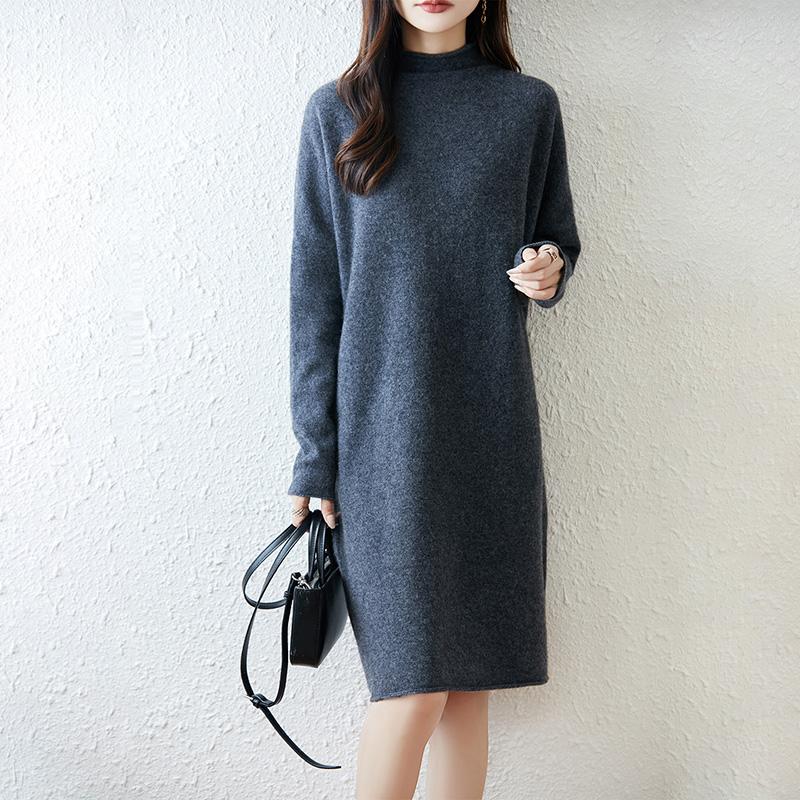 Women Sweater Dress 100% Wool MODERN NEW SAGA Turtleneck Knit Long Pullover Winter Jumpers Wool Long Dress Female