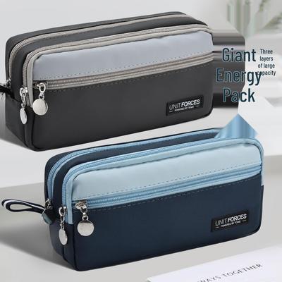 TOME Waterdichte PU Lederen Etui met Meerdere Lagen - Effen Kleur Schrijfgerei Tas voor Jongens, Geschikt voor Leerlingen van de Middelbare School & Brugklas.
