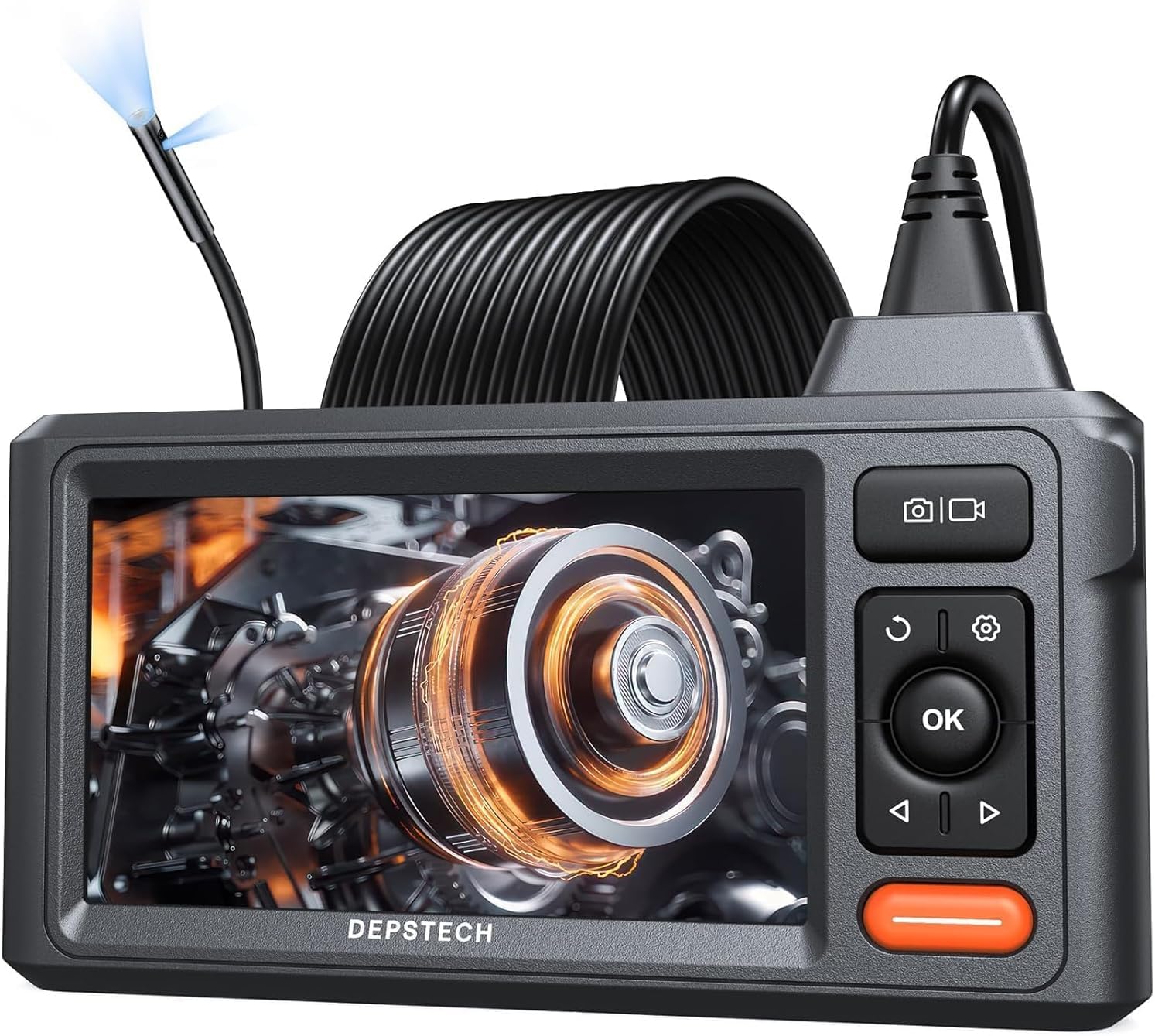 

DEPSTECH Двойной IPS 1080P Эндоскоп Тонкий IP67 со светодиодной подсветкой для дома, автомобиля и сантехники Кабель 5 м Фиброскоп, Объектив, 5-дюймовый монитор, Камера, Микроскоп, 7,9 мм чёрный