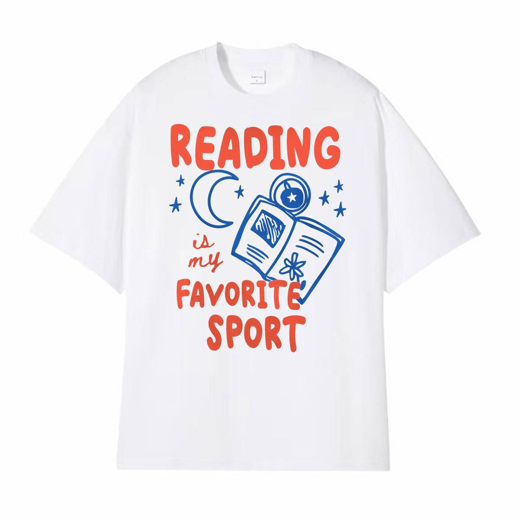 Reading Is My Favorite Sport Funny Graphic T Shirt Unisex Women Fashion High Quality Tshirts Oversized Vintage 100 Cotton TShirt