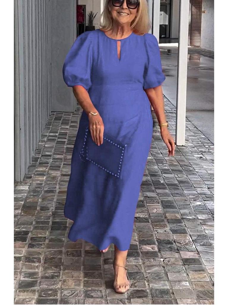 2026 Spring/Summer Women's Solid Color Loose Puff Sleeve Dress