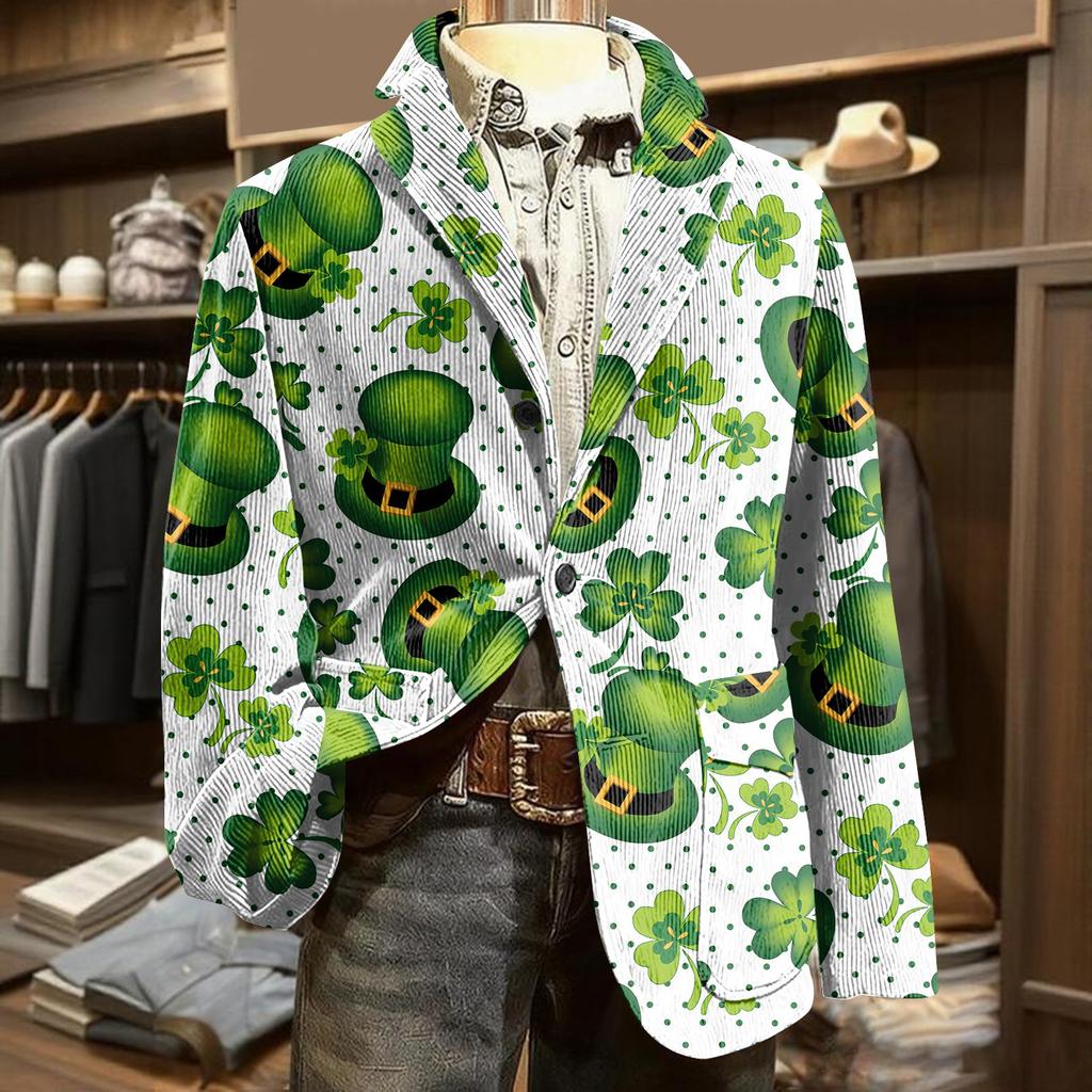 Herren Bedruckter Kord Samt Taschen Anzug Jacke Cardigan Herren Freizeitanzug