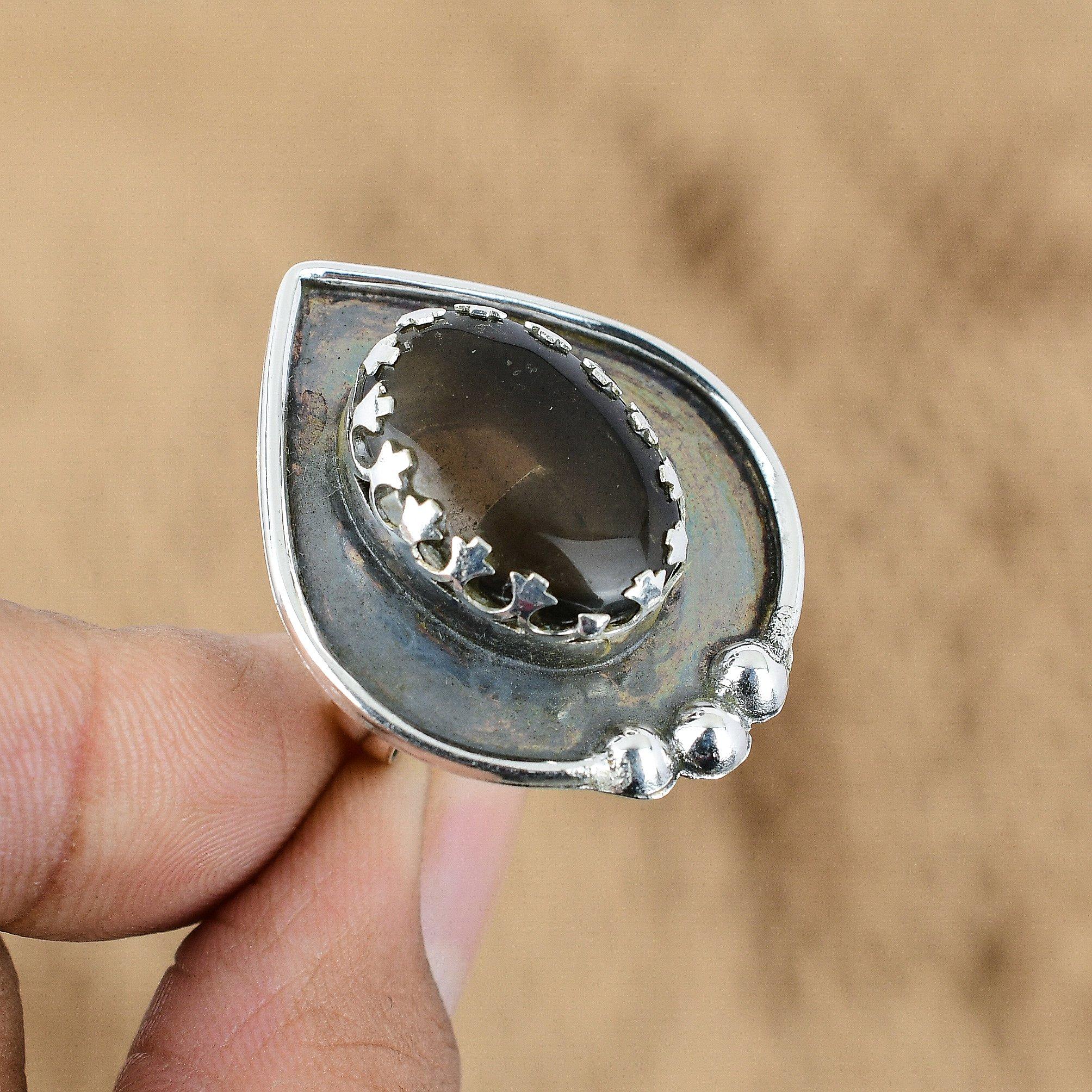 

Mothers day Deal 925 Silver Smokey Quartz Gemstone Root Chakra Handcrafted Ring Yes
