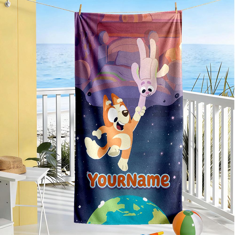 Bluey Customized Name Beach Towel High Absorbency & Quick-Dry Suitable for Swimming Gym Camping Yoga Vacation