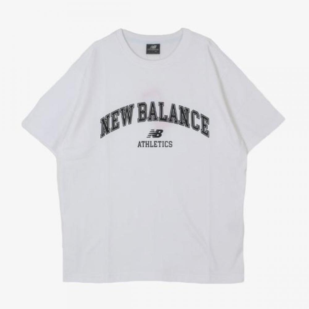 

New Balance Arch Logo ShorT Sleeve T shirT Semi Oversized whiTe Nbnefc 90(S)