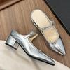 Fashion Wearing Baotou High-heeled Shoes for Women in Summer New Pointed Toe Shallow Mouth with Square Heel Slippers