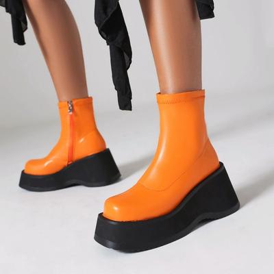 Γυναικείες Punk Γοτθικές Πλατφόρμες Wedge Μπότες Μέχρι τον Αστράγαλο Καυτή Πώληση Στρογγυλή Μύτη Ψηλά Τακούνια Κοντές Μπότες Πλαϊνό Φερμουάρ Γυναικεία Μποτάκια Μέγεθος 42