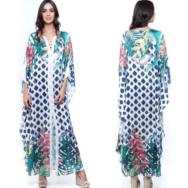 

Быстросохнущий длинный халат с цветочным принтом: Повседневный пляжный отпускной купальник-накидка One Size