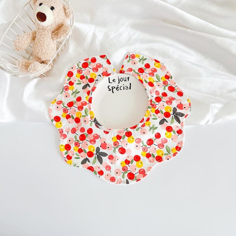 Baby Burp Cloth Cotton Bibs Cute Newborns Bib Adjustable Snaps Bib Petal Edge Bib Comfortable Nursing Bib for Drooling