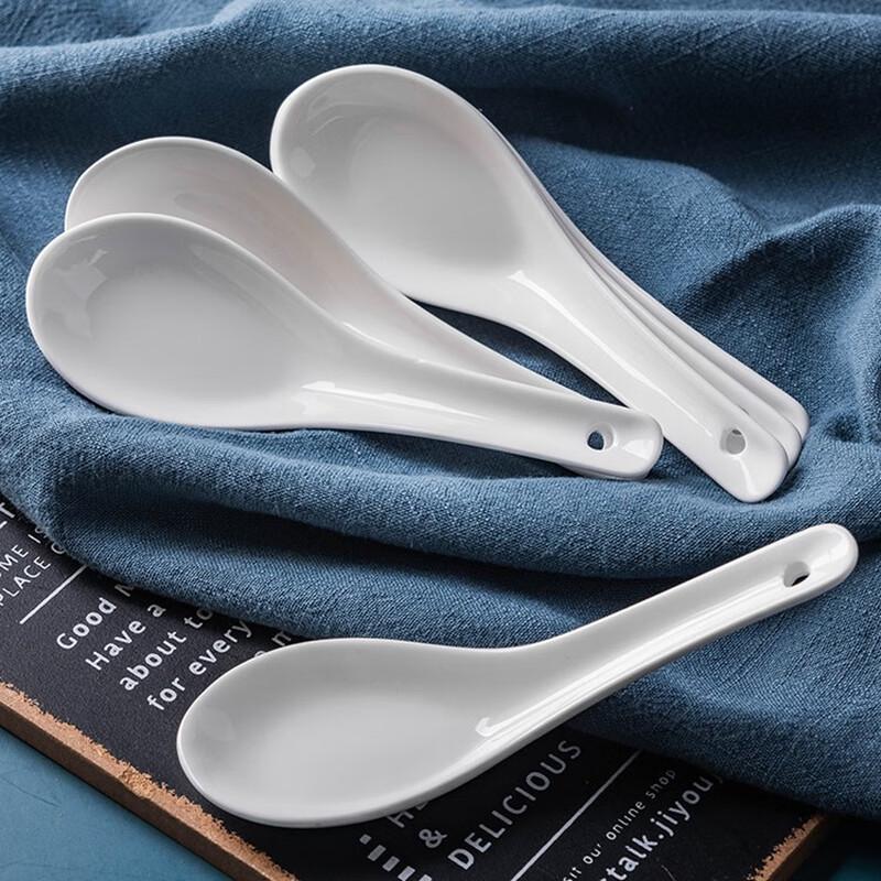 Kangfutao White Ceramic Soup Spoons