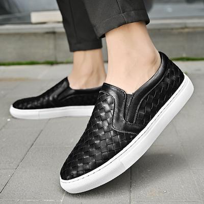 Genuine Leather Black Men Casual Shoes Luxury Brand 2024 Mens Weave Loafers Moccasins Breathable Slip On Lazy Driving Shoes