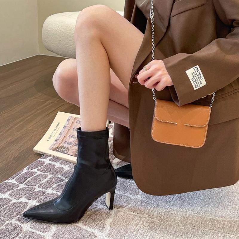Pointed High Heel Stiletto Boots Spring and Summer Women's Soft Leather Short Boots Non-slip Banquet Party Fashion Women's Boots
