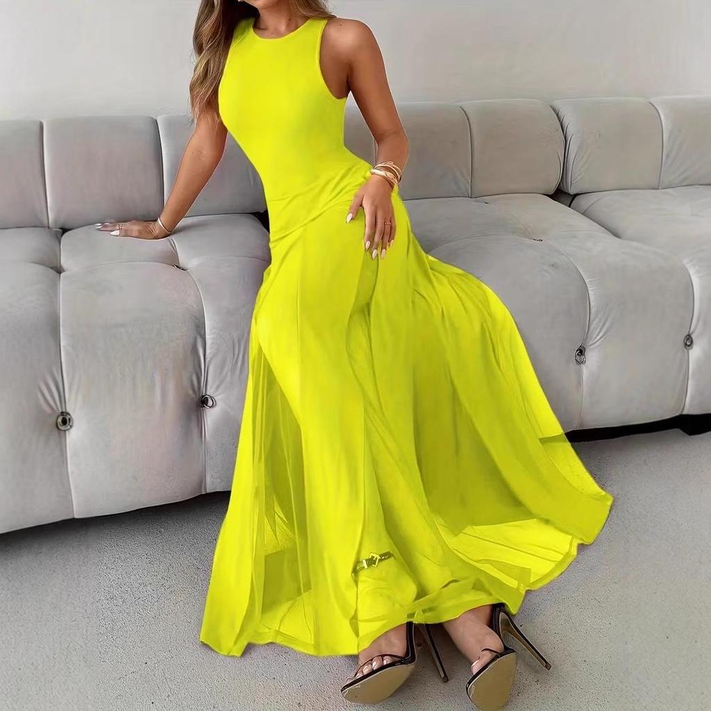 Elegante Zomer Mouwloze Doorzichtige Split Zoom Lange Jurk voor Dames