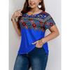 Large casual T-shirt, women's plus Southwest printed round neck short sleeved T-shirt
