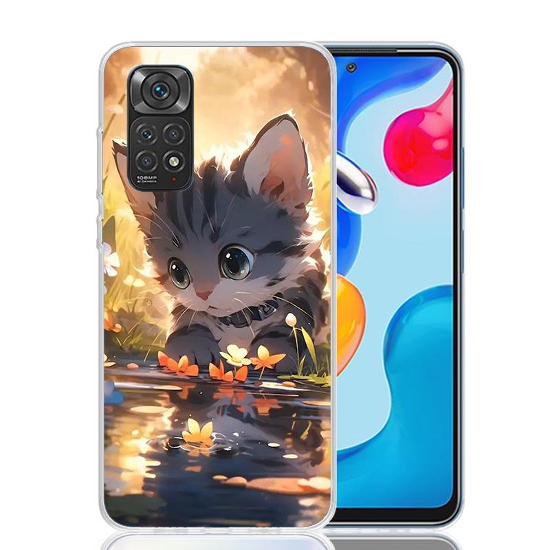 

Мультяшный Милый Кот Рыба Эстетичный Чехол Для Телефона Для Xiaomi Redmi Note 15 14 13 12S 12 Pro Plus 11S 11E 11 11T 10S 10 Арт Мягкий Рисунок Note 14 Pro Plus