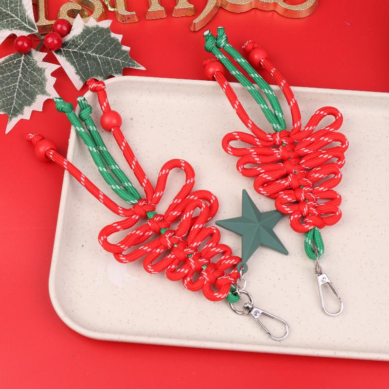Hand-Woven Christmas Tree Keychain Trendy Creative Braided Rope Keyring  Bag Pendant Hanging Decoration For Xmas Gifts