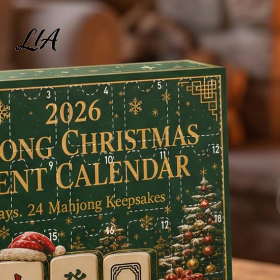 24 Day Countdown Calendar Chinese Mahjong Tile Advent Calendar, 24-Day Christmas Set with 2D Atmosphere Decor Acrylic Ornaments, Tree Hanging