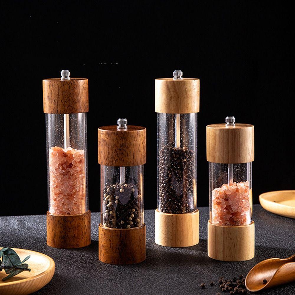 

Acrylic Manual Adjustable Wooden Salt and Pepper Mill Spice Grinder Kitchen Tool Sea Salt Jar 8inch