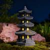Figurilla de Resina para Patio Trasero Pagoda Solar Estatua de Jardín 3/4 Niveles Adorno Exterior para Césped Ornamento con Luz LED Exterior Alimentado por Energía para Paisaje Balcón