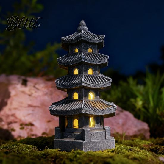 Figurilla de Resina para Patio Trasero Pagoda Solar Estatua de Jardín 3/4 Niveles Adorno Exterior para Césped Ornamento con Luz LED Exterior Alimentado por Energía para Paisaje Balcón