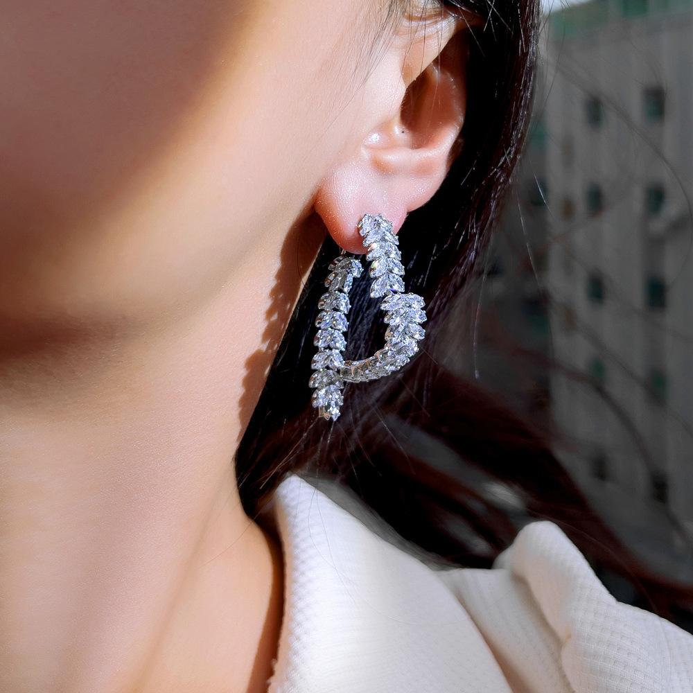 Light Luxury Design Zircon Love Wheat Ear Earrings Women'S Earrings Front And Rear Two Wear High-End Earrings