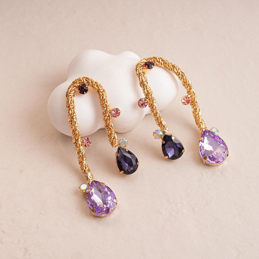 European and American diamond-set metal wind splicing flower earrings light luxury high-end earrings fashionable versatile personalized earrings
