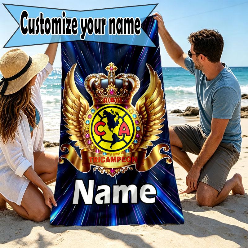 Custom Name Personalized Club America Print Beach Towel, for Trip Camping Beach Party Home Decor, Birthday Gift for Family & Friends