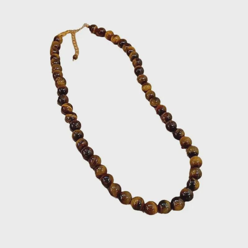Tiger Eye Stone Beaded Necklace for Women - Light Luxury, Unique, Stackable Clavicle Chain for Autumn and Winter Fashion