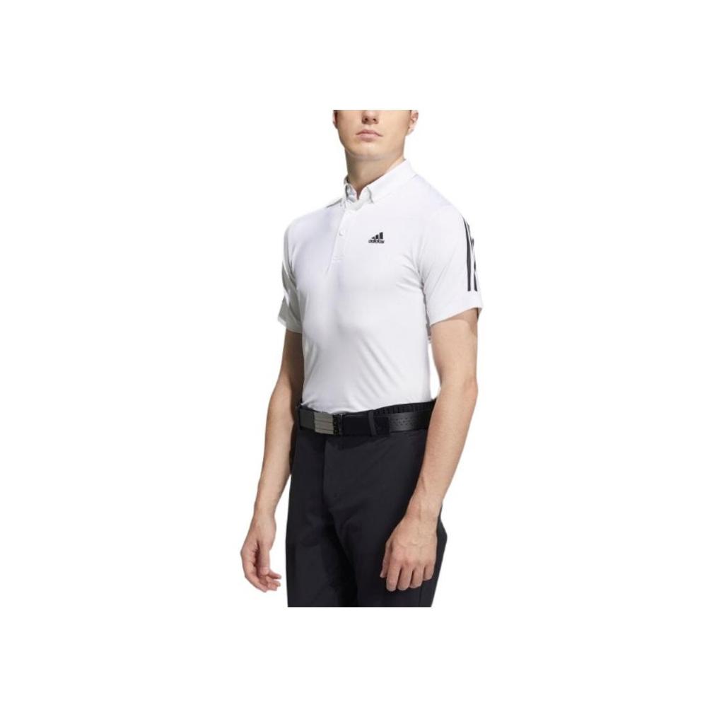 Adidas Solid Color Logo Stripe Short Sleeve Polo Shirt Men Tops White HA3129