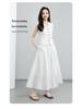 Xin Ge Stylish Black Sleeveless Suit Vest & Pleated Linen Skirt Set