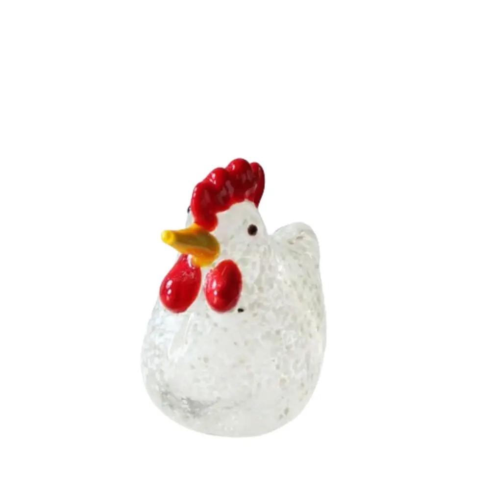Small Hand Blown Glass Chicken Figurines Mini Home Decor Crystal Rooster Statues Crafts Smooth Surface Cock Miniatures Desktop