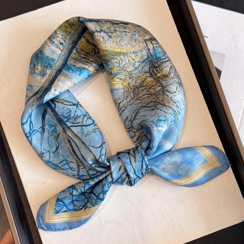 British style spring autumn winter men's and women's silk small square scarf plaid brown small silk scarf mulberry silk scarf