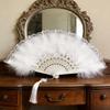Lace Fan Folding Retro Feather Fan Elegant Decor For Dance Cheongsam Stage Show Party Lady Home Ornament