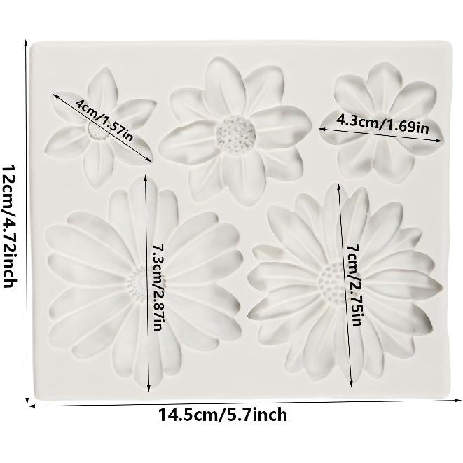 Flower Blossoms Silicone Mold Daisy Chrysanthemum Flower Fondant Mold for Cake Decoration Chocolate Cupcake Topper Candy Sugar Craft Polymer Clay Gum