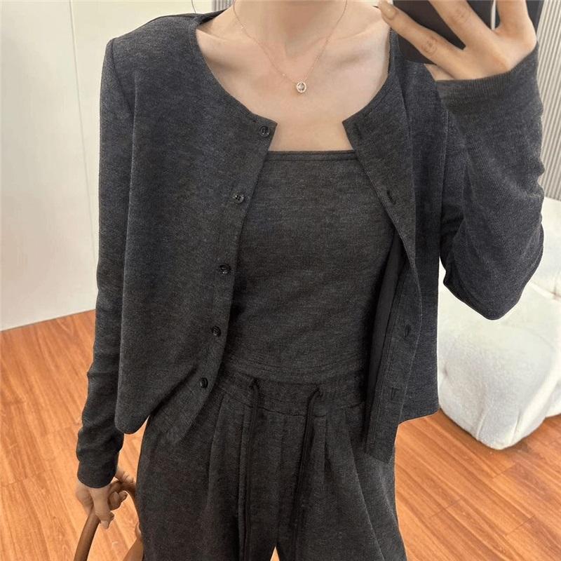 Women's 3-Piece Casual Set Cardigan + Cami + Wide Leg Pants Loungewear