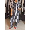New Trendy Round-neck Long-sleeved Split Polka Dot Long Pants Casual Suit for Women