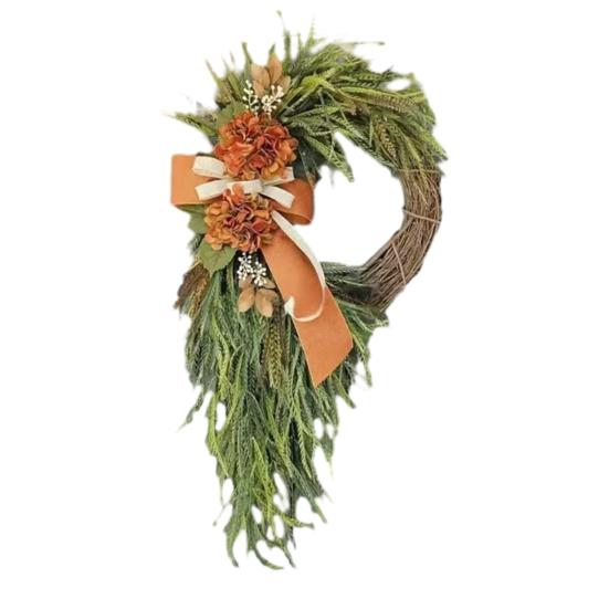 

Rustic Hydrangea Wreath with Burlap Bow Farmhouse Wall Door Hanging Decor for Home Garden Wedding Artificial Floral Garland for Spring Summer C