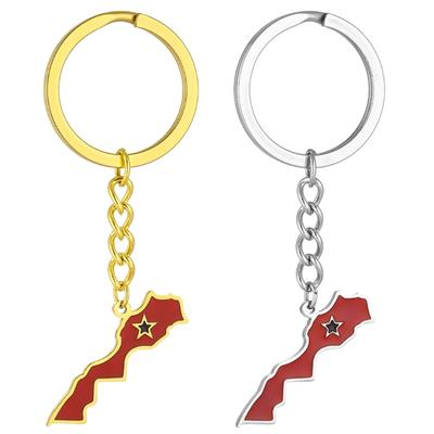 Morocco Map Flag Keychain Stainless Steel Map Charm Keyring Remembrances Jewelry