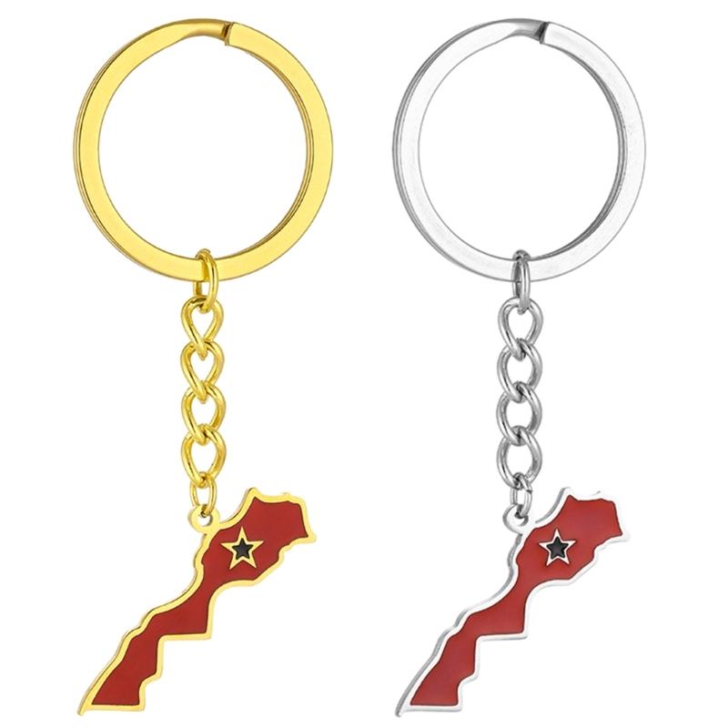 Marokko Karte Flagge Schlüsselanhänger Edelstahl Schlüsselanhänger Marokko Souvenirs Schmuck Anhänger Schlüsselanhänger Geschenke für Frauen und Männer
